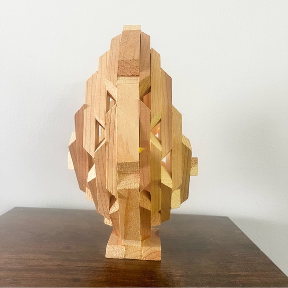 Vintage Midcentury Wood Block Geometric Handmade Fruit Basket Planter Retro SM - Picture 4 of 9